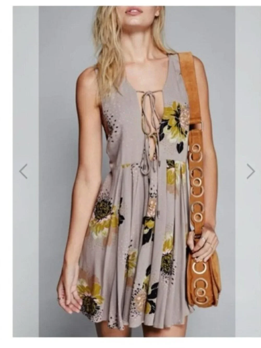 Free People Lovely Day Floral Mini Dress Taupe Size L
